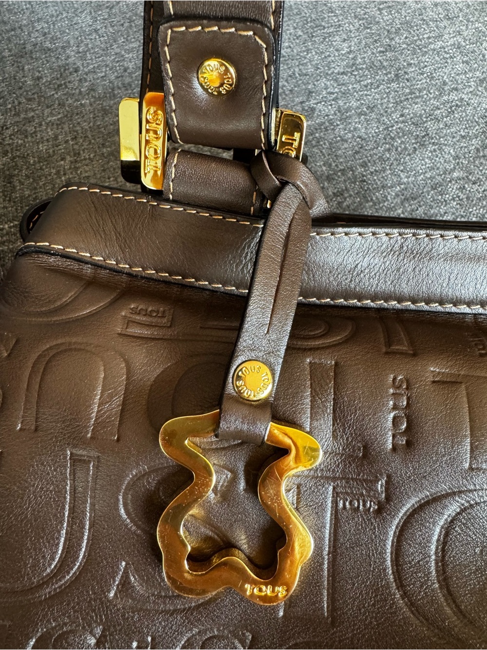Tous Brown Embossed Leather Satchel with Gold Hardware - Picture 2 of 8